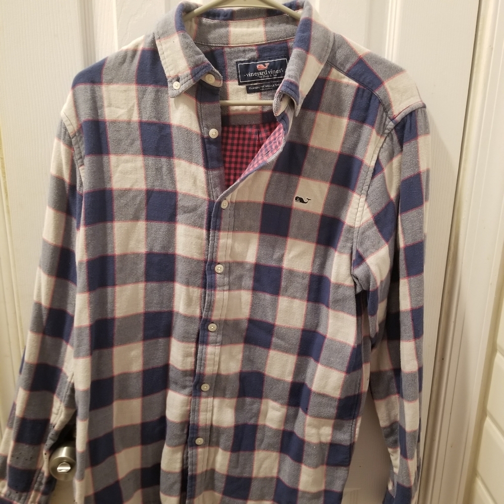 Vineyard Vines Men's Blue and White Checkered Shirt